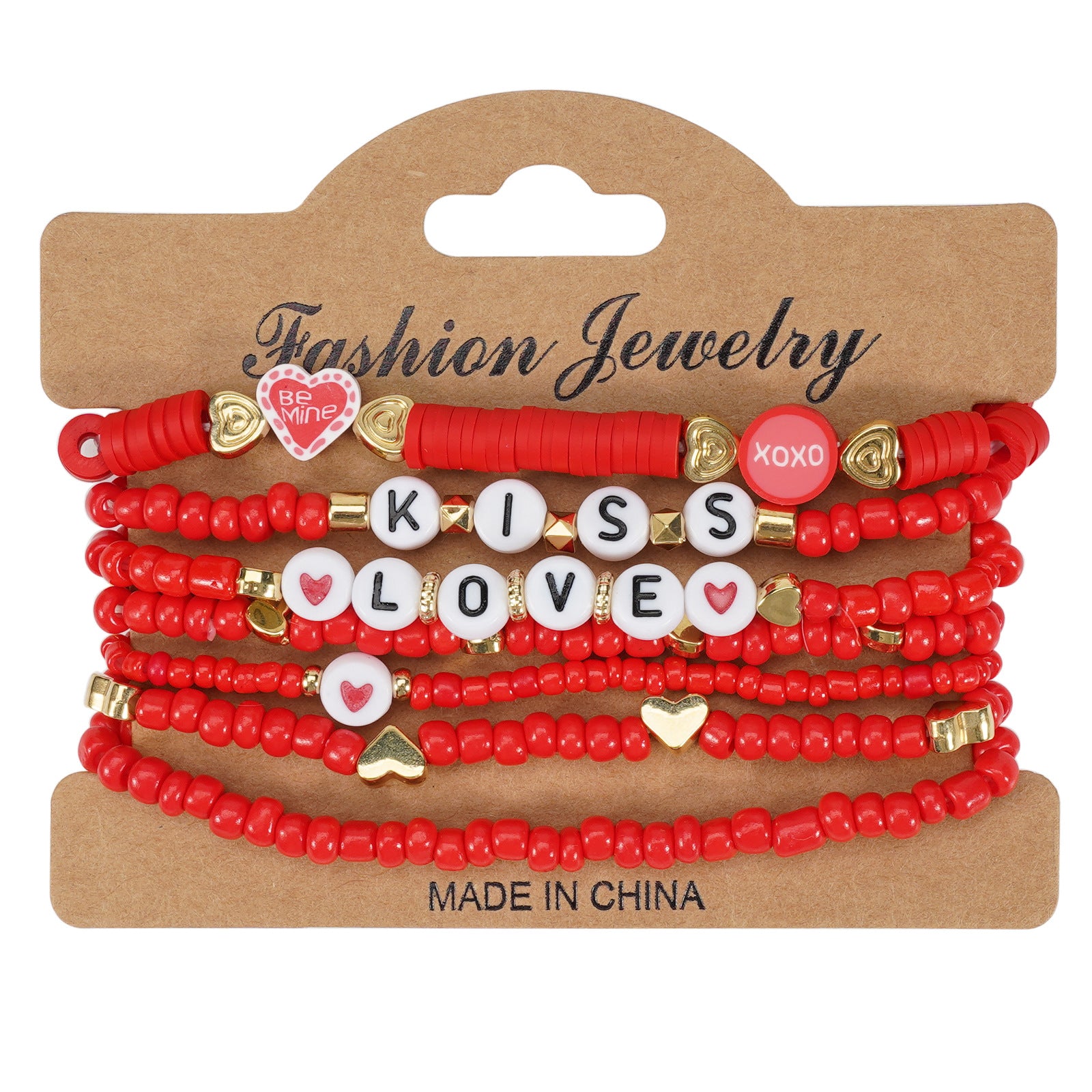 Wholesale Valentine's Day Love XOXO LOVE Soft Clay Beads Multi-layer Elastic Bracelet